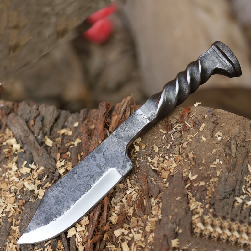 Twisted Railroad Spike Carbon Steel Knife