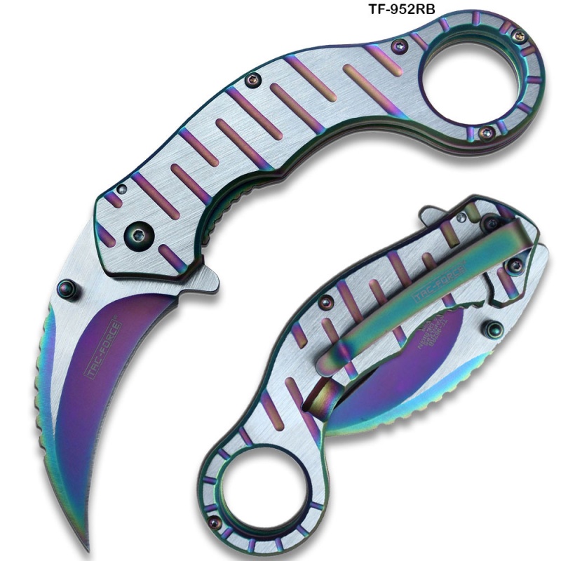 Tac Force Tactical Extreme Karambit Assisted Knife Rainbow Blade Handle