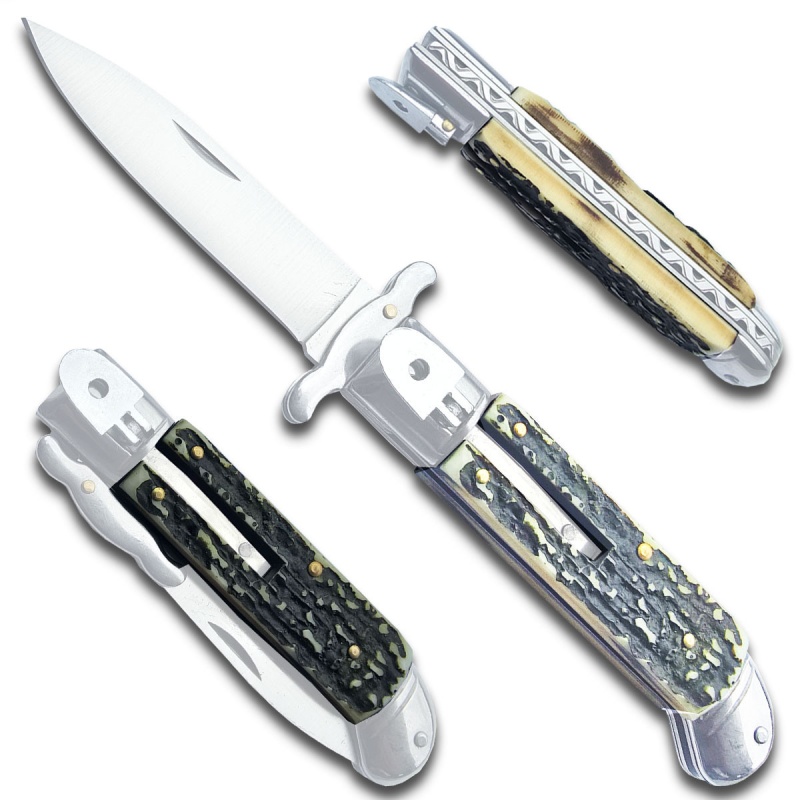 Lever Lock Swinguard Guard Automatic Knife With Faus Stag Horn Handle