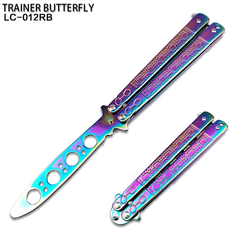 Rainbow Balisong Butterfly Knife Chain-Link Handle Trainer For Martial Art