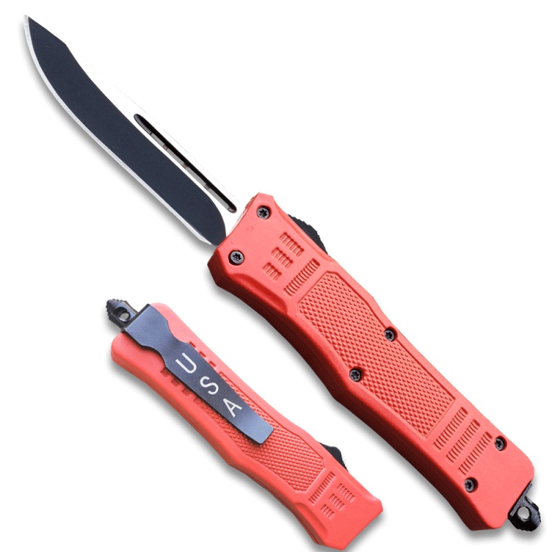 Red Legacy Otf Knife Drop Point, Single Edged Blade