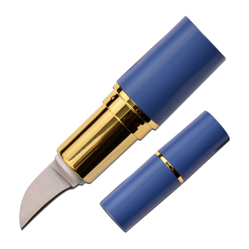 Femme Fatale Lipstick Fixed Blade Knife Blue