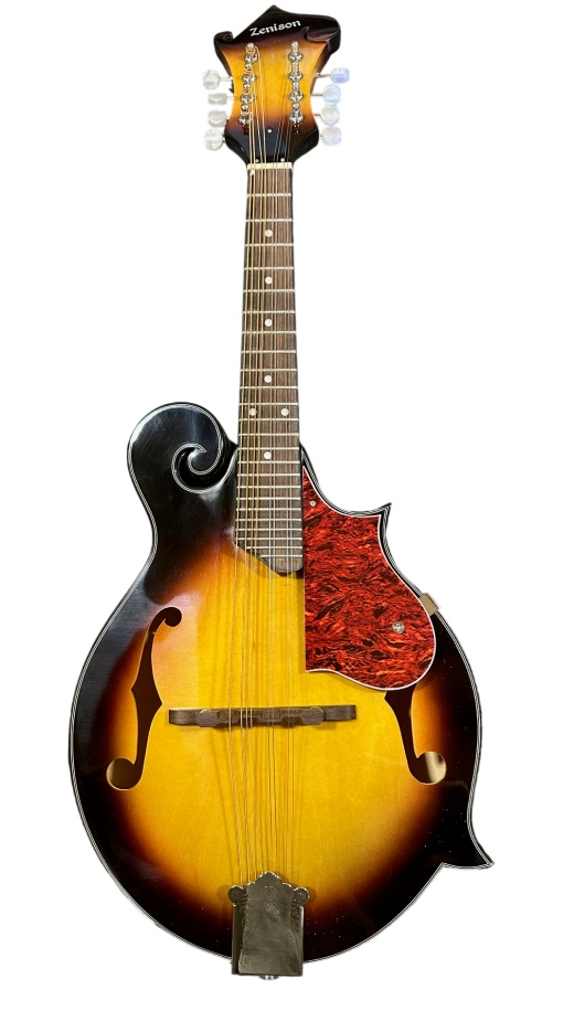 Zenison Sunburst 8 String Acoustic F-Style Mandolin with Silver Hardware