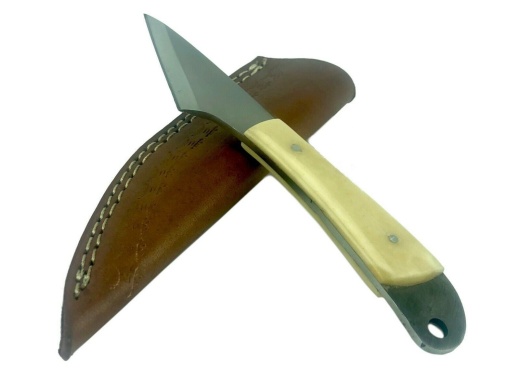Damascus Steel Kiridashi - Japanese Utility Knife Leather Sheath Custom Handmade