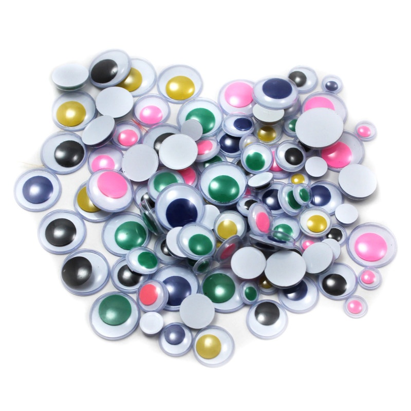 Wiggle Eyes Round Asst Sizes & Colors 100Ct