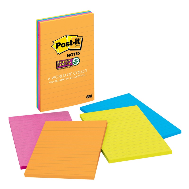 Post-It Ss Notes 4X6 Lined 4 Pads 45 Shts/Pad Janeiro Collection