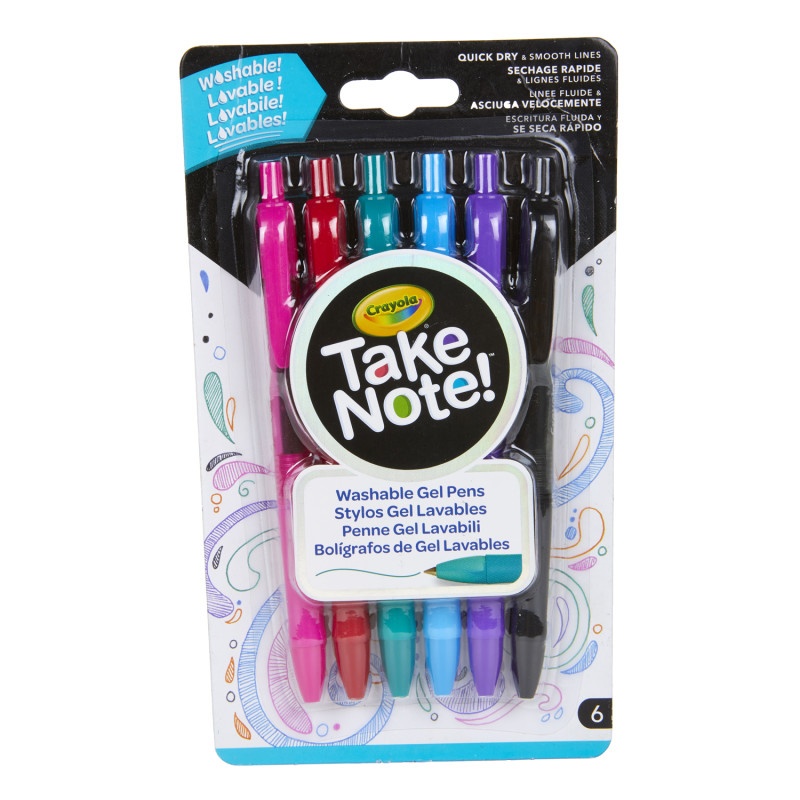 6 Ct Take Note Washable Gel Pens
