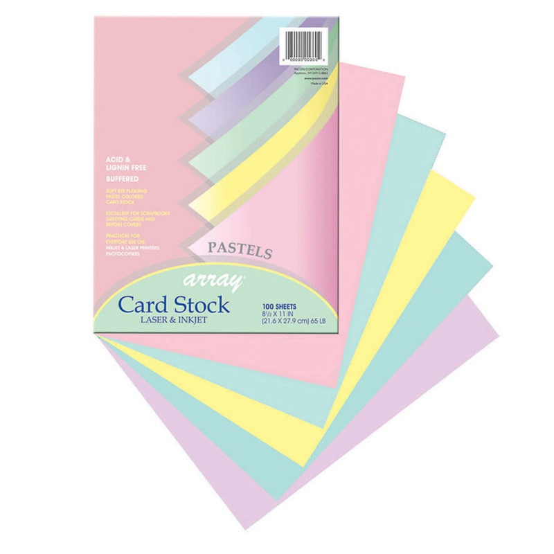 Array Card Stock Pastel 100 Sht 5 Colors 8- 1/2 X 11