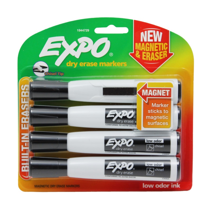 Expo Chisel 4Ct W/Eraser Blk Magnet