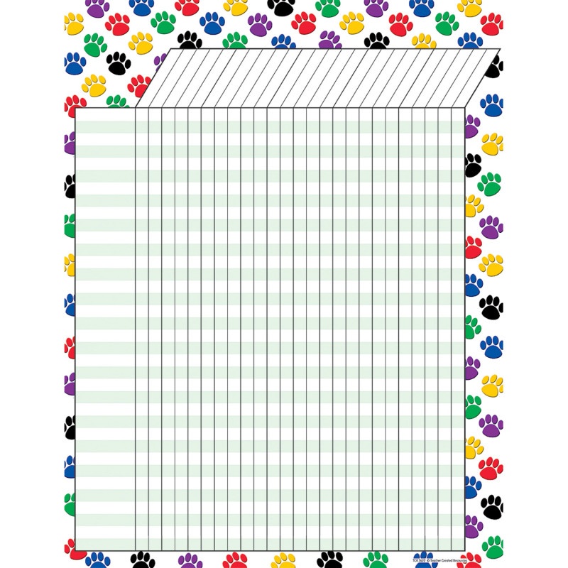 Colorful Paw Prints Incentive Chart 17 X 22