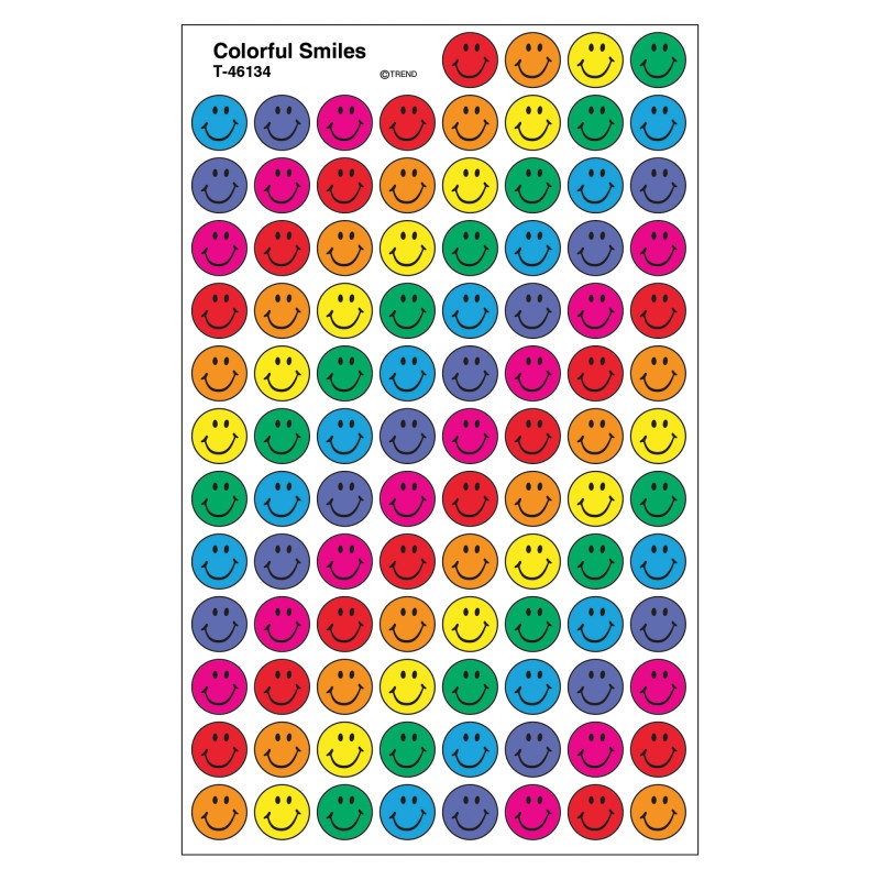 Superspots Stickers Colorful 800/Pk Smiles Acid-Free