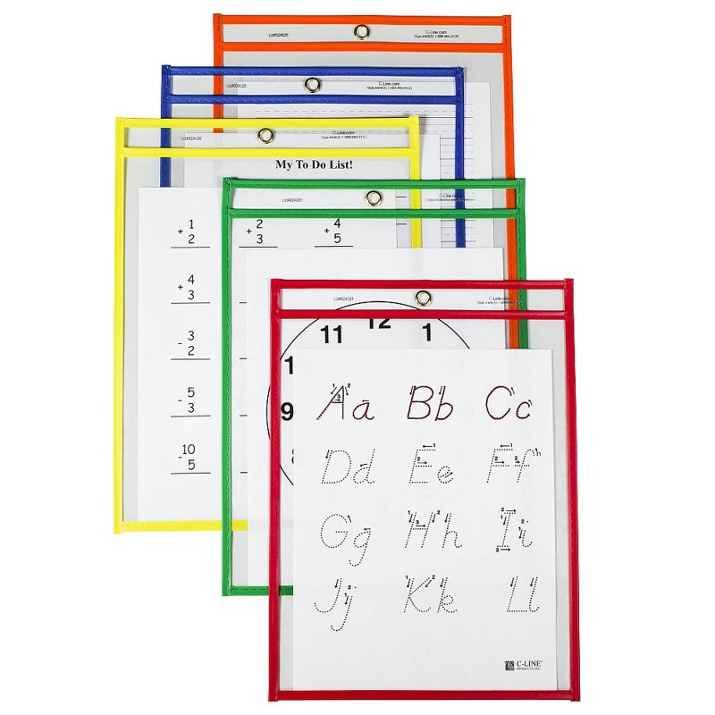 Reusable Dry Erase Pockets 25/Box Assorted Primary 9 X 12