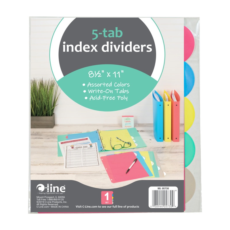 5 Tab Poly Index Dividers Assorted 5 Standard Tab