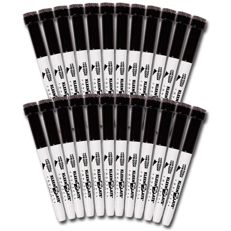 Kleenslate Replacement Markers 24Pk Black W/ Erasers