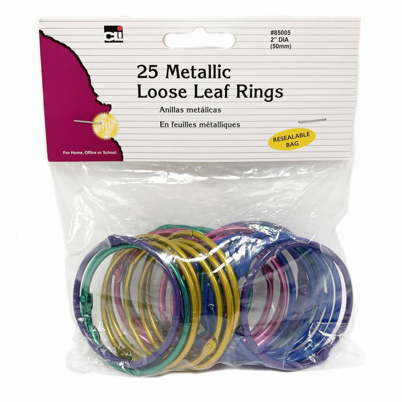 Loose Leaf Rings Asst Colors 25Pk Metallic Colors