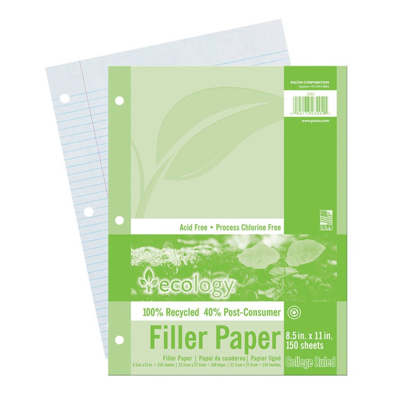 Ecology Recycled Filler Paper 150Sh 9/32In College Ruling