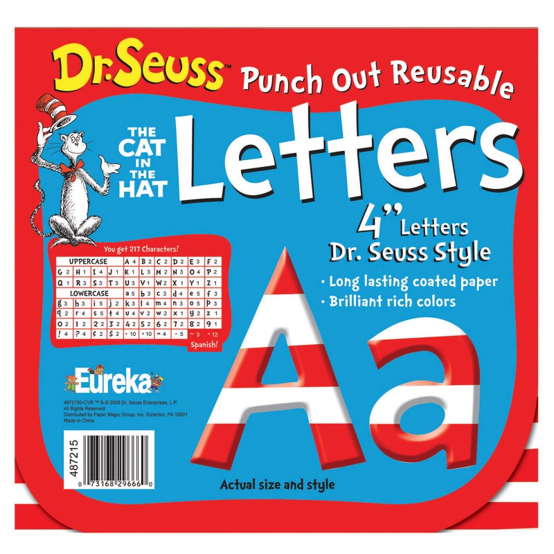 Dr Seuss 4 In Red & White Letters Punch Out Reusable