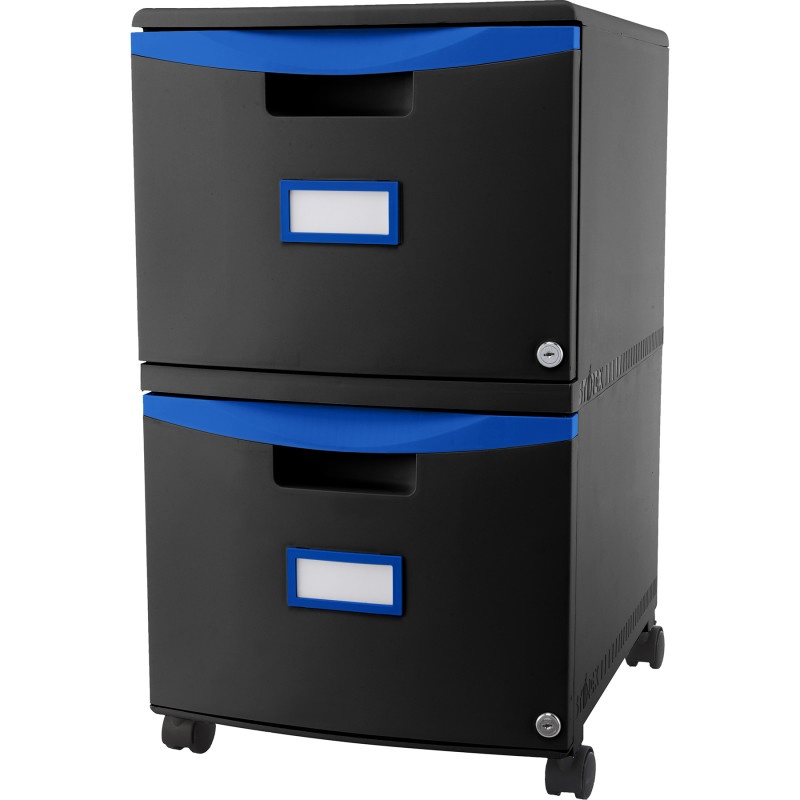 2 Drawer Blk/Blu Mobile File Cabint With Lock
