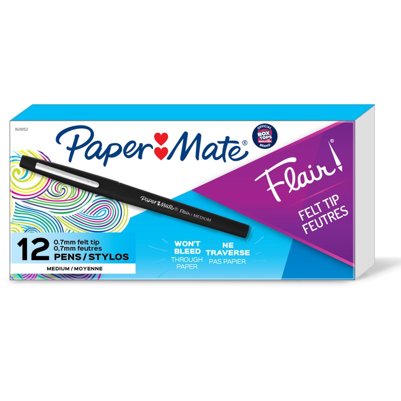 Box Of 12 Black Medium Paper Mate Flair Pens