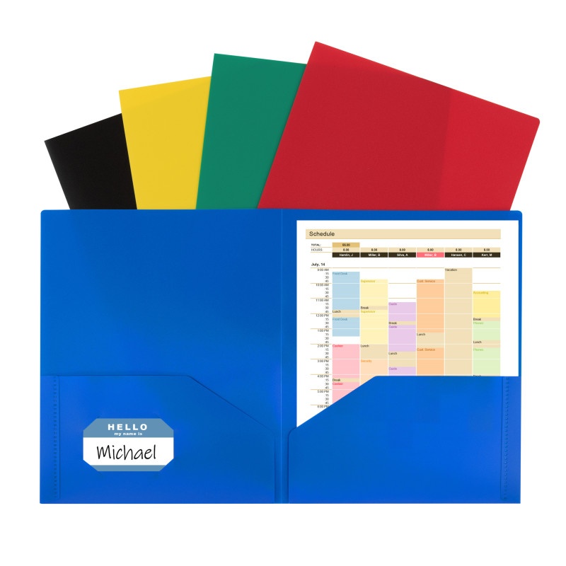 Assorted Two Pocket Poly Portfolios Without Prongs Pack Of 10