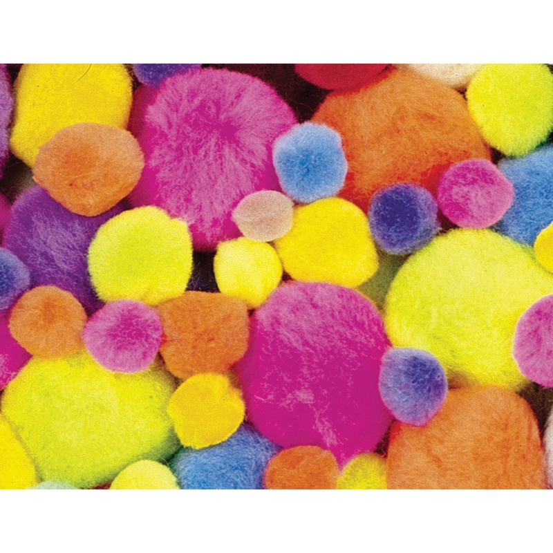 Pom Pons Hot Colors Assorted Sizes 100 Pieces