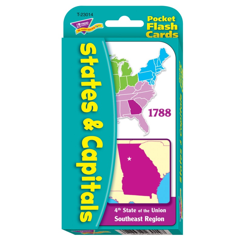 Pocket Flash Cards 56-Pk States And Capitals 3 X 5 Two-Sided Cards