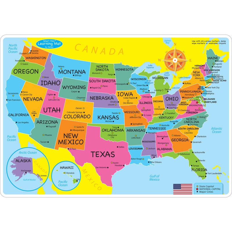 Us Map Learning Mat Double Sided Write On Wipe Off
