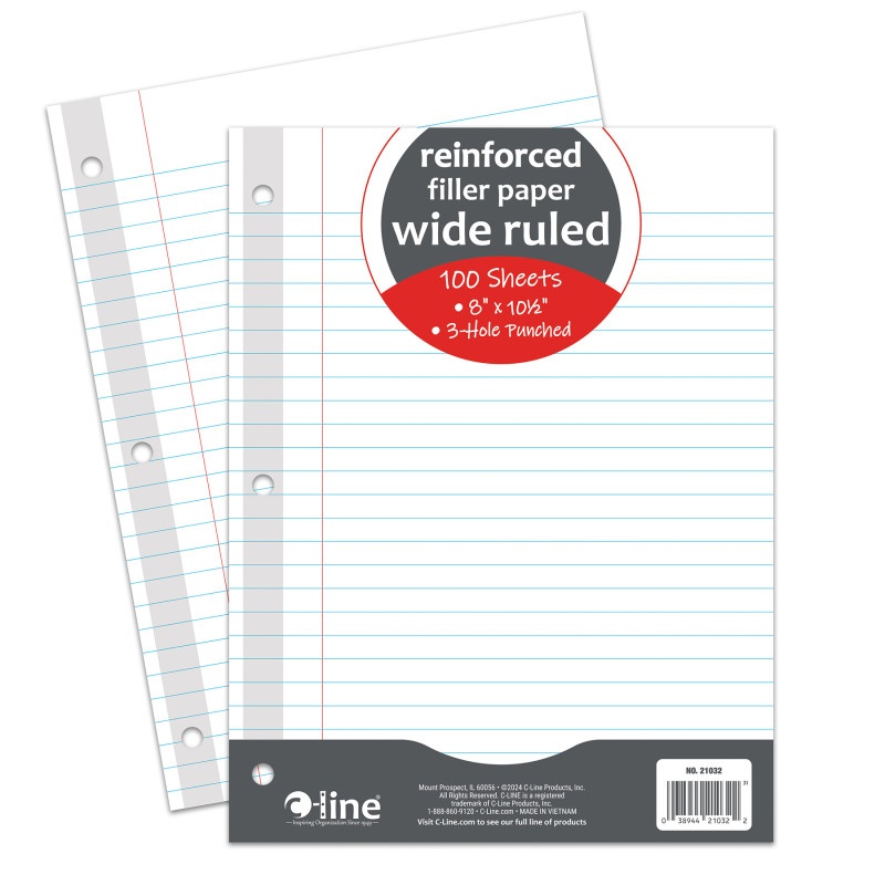 Filler Paper Reinforced 3Hole Punch 100Ct Wide Ruled