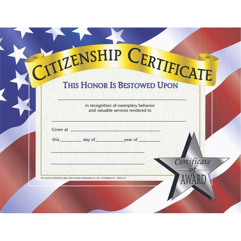Certificates Citizenship 30 Pk 8.5 X 11