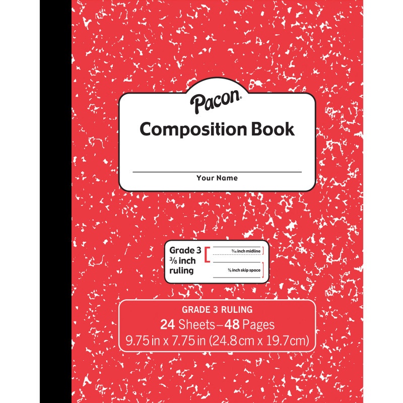 Marble Composition Book Gr 3 Red 3/8In Ruled