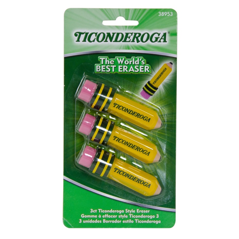Ticonderoga 3Pk Pencil Shaped Erasers