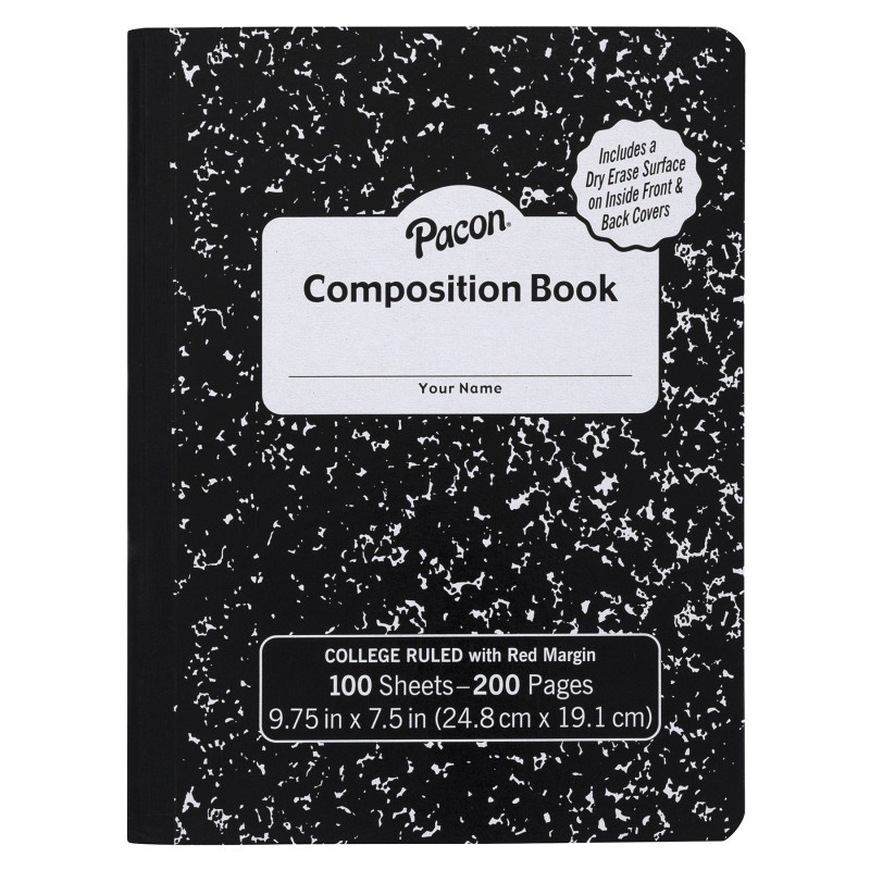 College Comp Book W/Dry Erase Blk