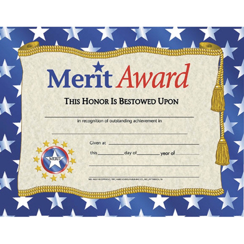 Certificates Merit Award 30/Pk W/ Stars 8.5 X 11
