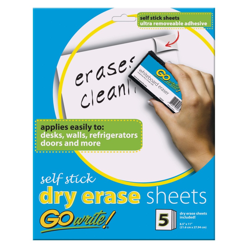 Dry Erase Sheets White 5 Sheets Self-Adhesive 8-1/2 X 11