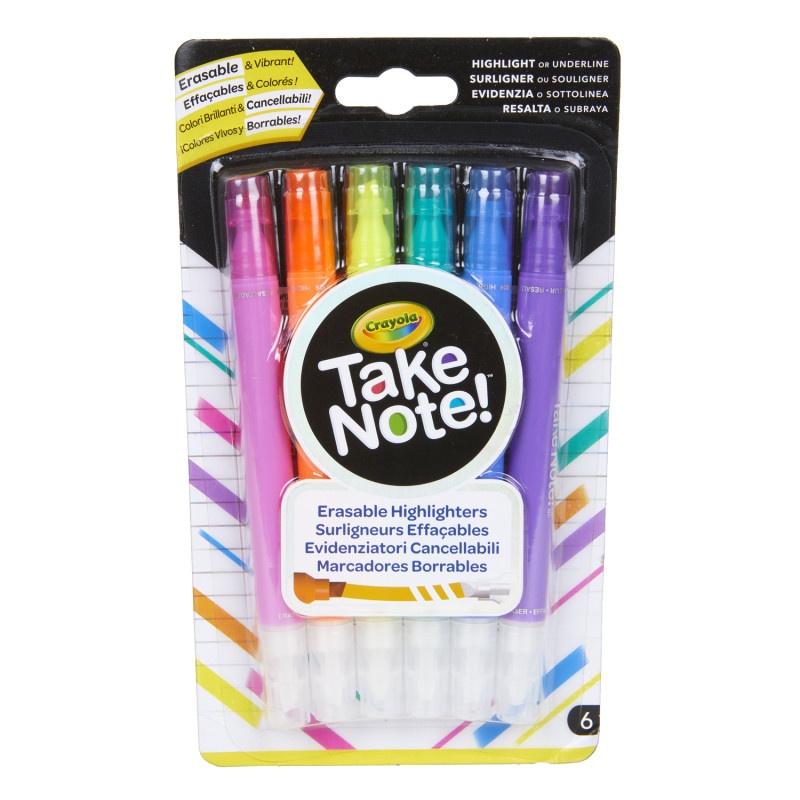 6Ct Take Note Erasable Highlighters