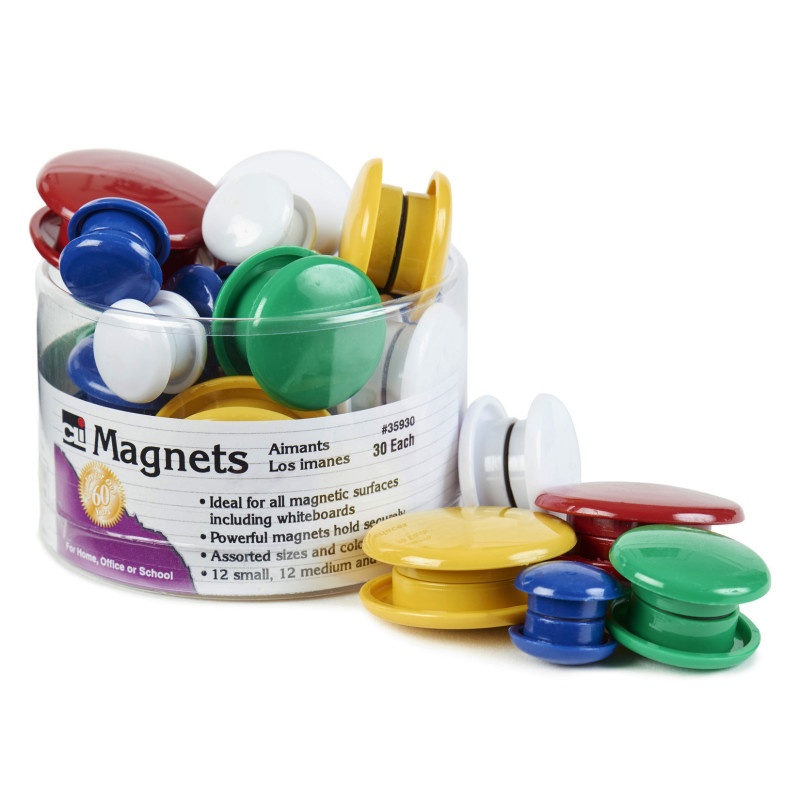 Magnets Round 30/Tub Assorted Sizes And Colors
