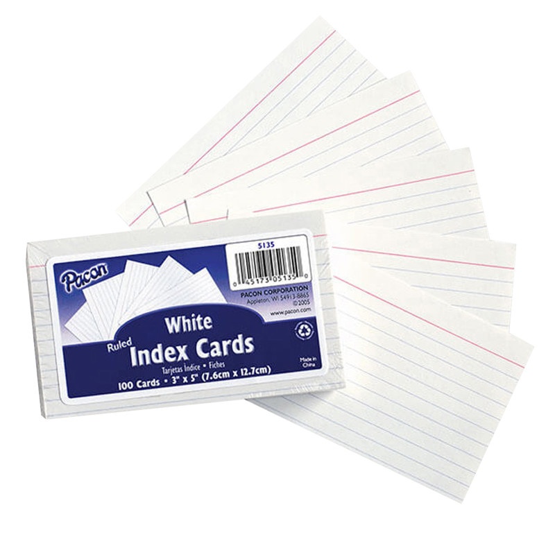 White 3X5 Ruled Index Cards 100Pk