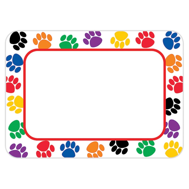 Colorful Paw Prints Name Tags Labels