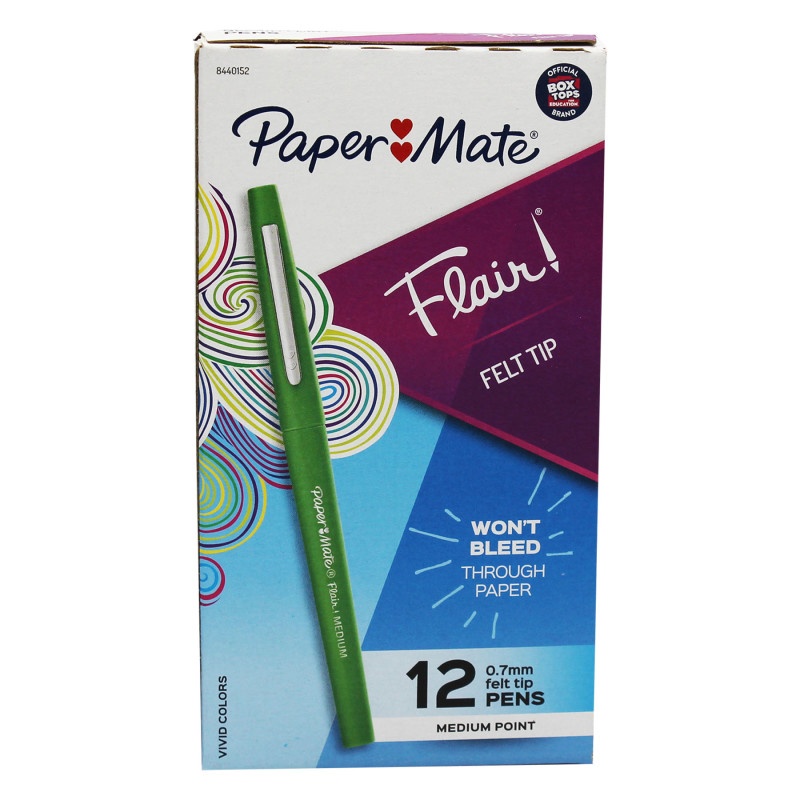 Box Of 12 Green Medium Paper Mate Flair Pens