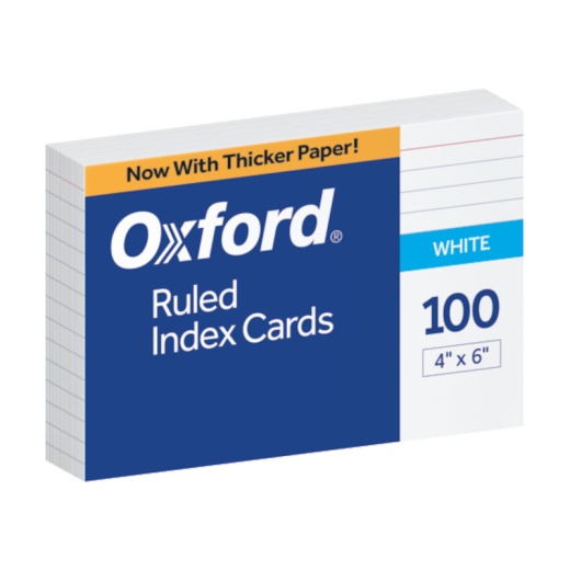 Oxford 4X6 White Ruled Index Cards 100Ct