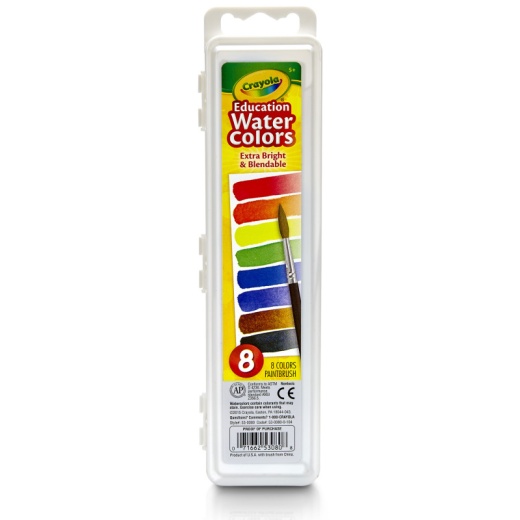 Paint Set 8 Semi Moist Oval Pans 1 Taklon Brush