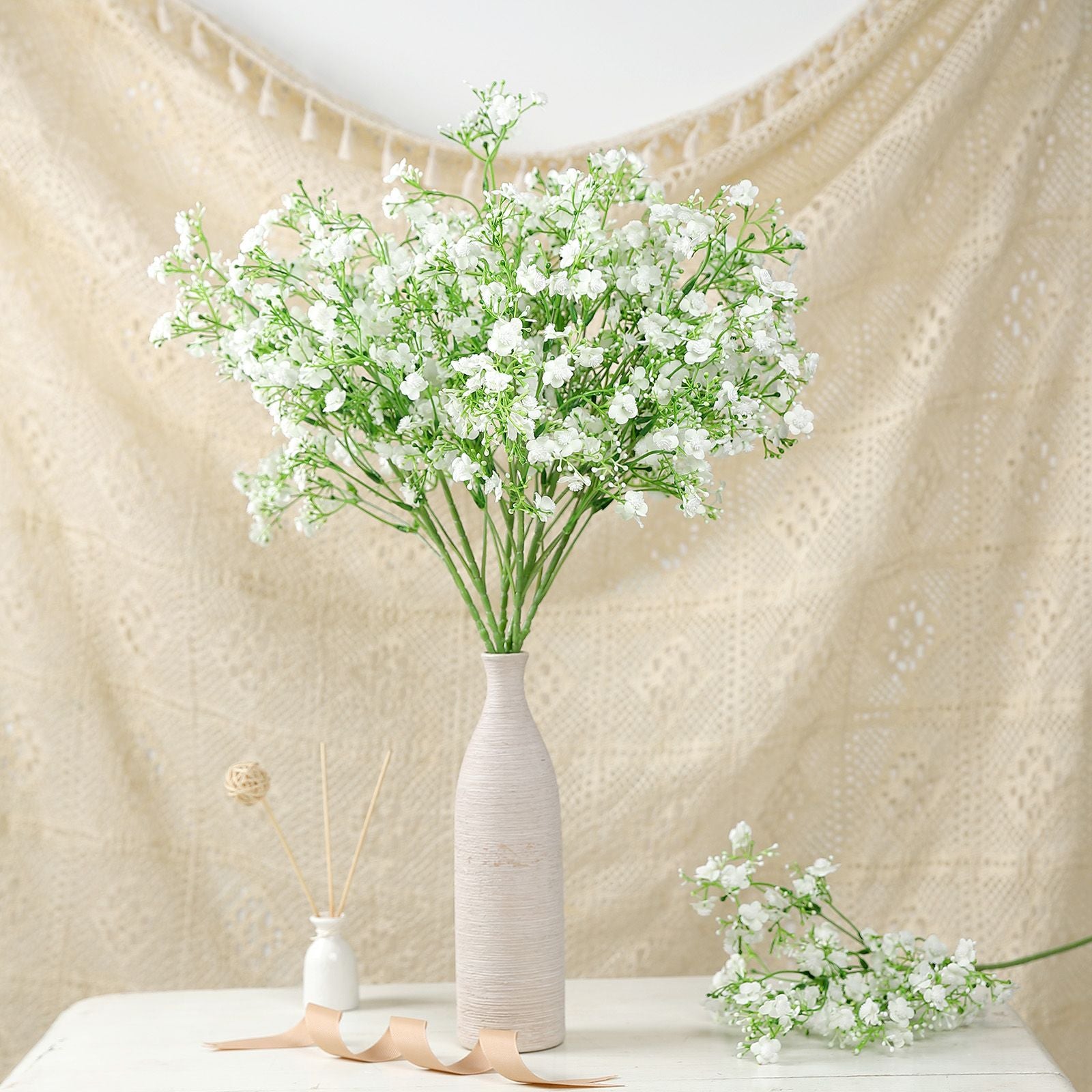 4 Stems White Artificial Silk Babys Breath Gypsophila Flowers 27