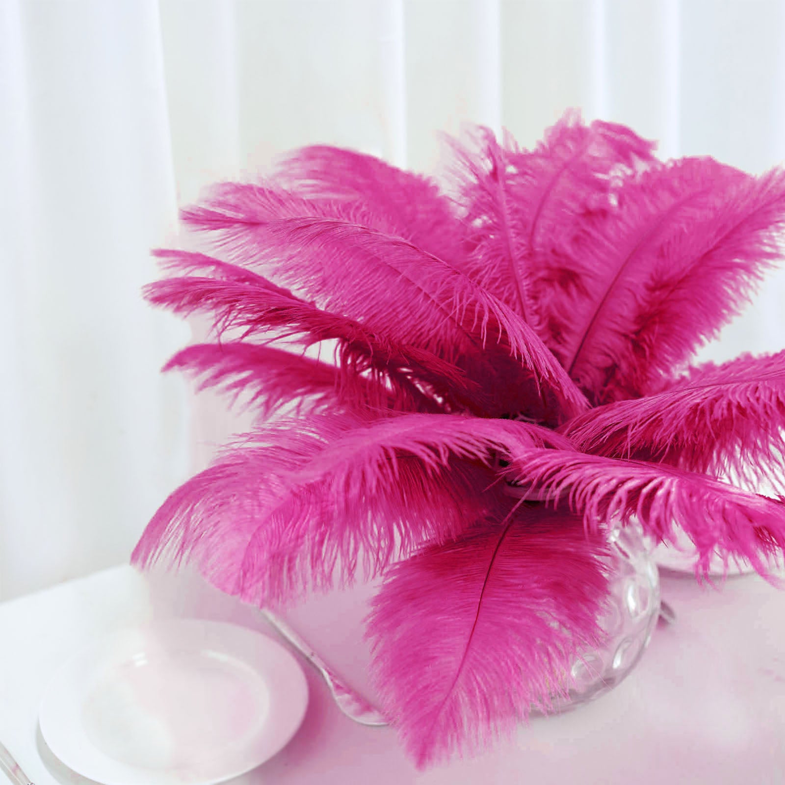 Set Of 12  24-26 White Natural Plume Ostrich Feathers Centerpiece