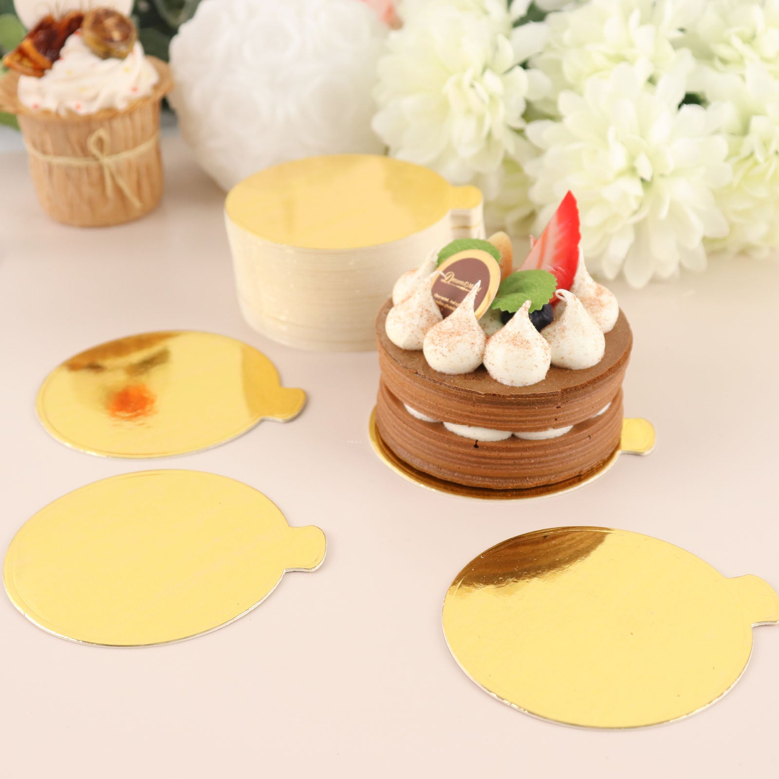 50 Pack  3.5 Metallic Gold Scalloped Rim Mini Paper Dessert