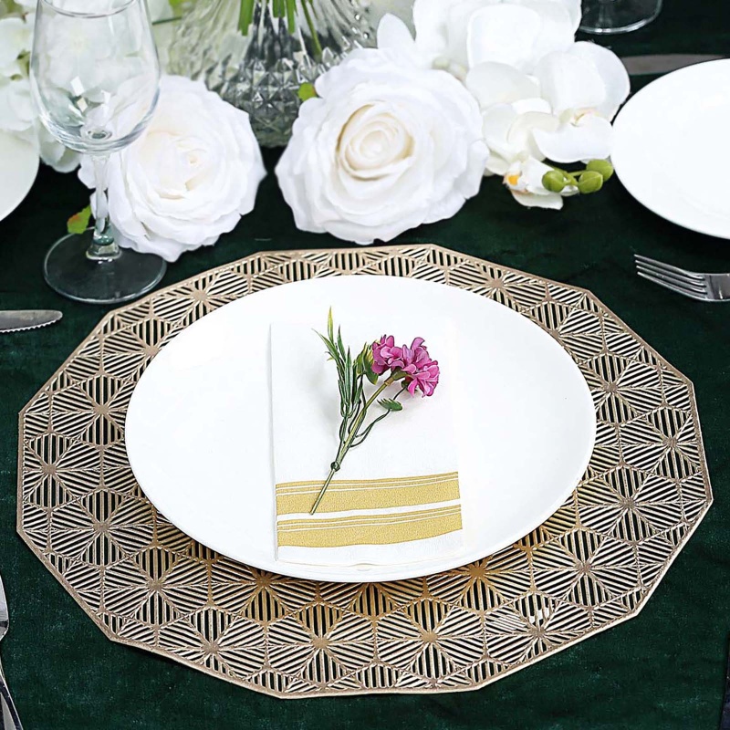 6 Pack Gold Geometric Woven Vinyl Placemats, Non-Slip Dining Table
