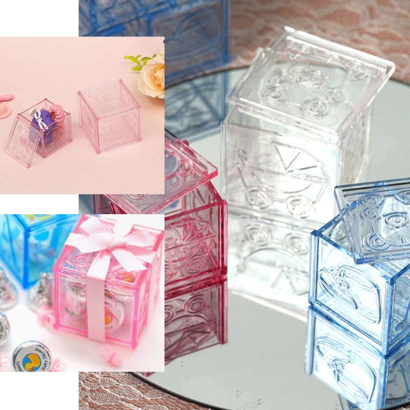 Set Of 12 - 2 Clear Fillable Baby Blocks, Baby Shower Favor Boxes