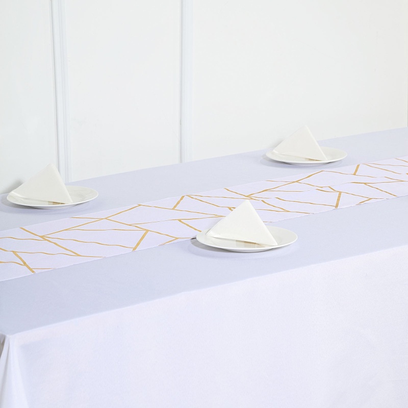 Gold Glamorous Column Print Table Runner, Disposable Paper Table Runner 9ft