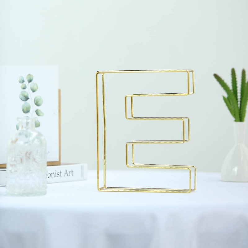 Gold Freestanding 3D Decorative Wire "E" Letter, Wedding Centerpiece 8" Tall