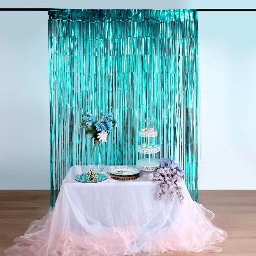 Turquoise Metallic Tinsel Foil Fringe Doorway Curtain Party