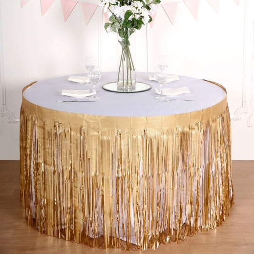30x9FT Metallic Foil Fringe Table Skirt, Self Adhesive Party Table Skirt -  Red